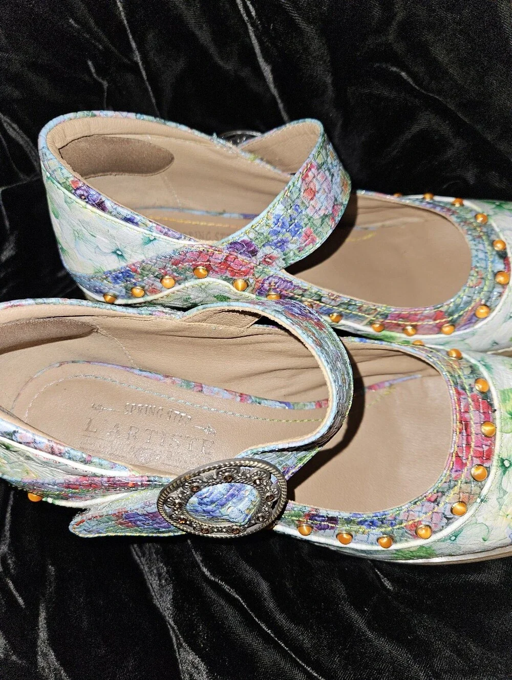 SPRING STEP  L'ARTISTE Floral Mary Jane Block Heel Shoes with Embellished Strap - Picture 4 of 4